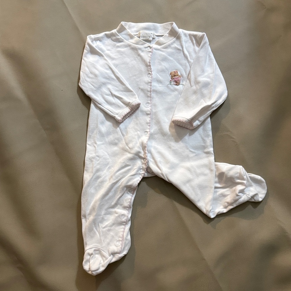 Lyda baby white baby girl cotton footie with tutu bear embroidery